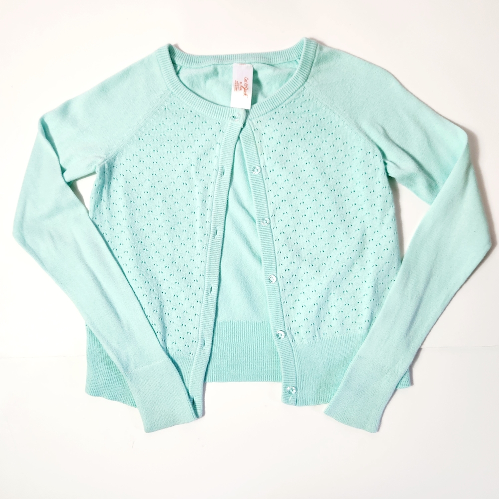 Cat & Jack Girl's Light Green Button-Up Cardigan Size: 7/8